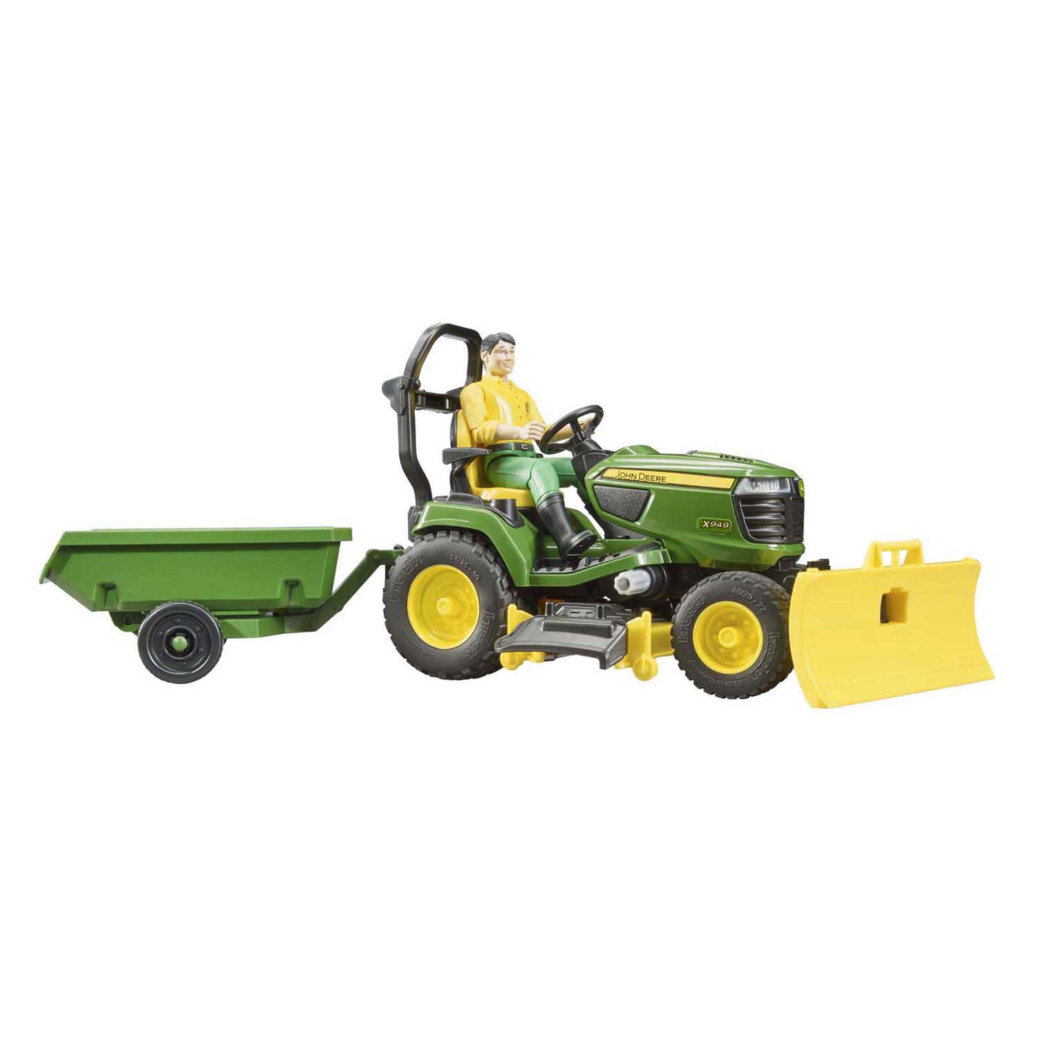 Bruder Bworld John Deere Zitmaaier met Aanhanger en Tuinman