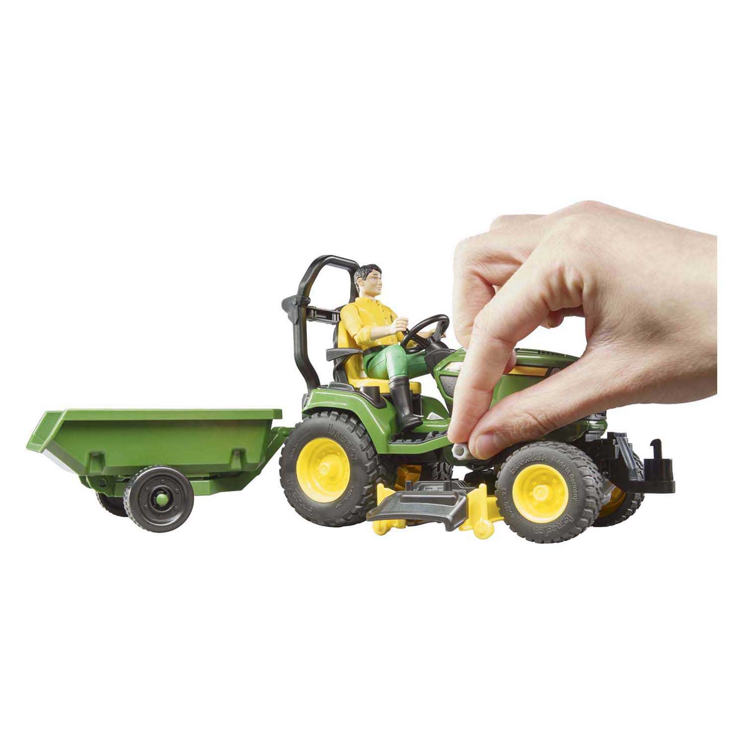 Bruder Bworld John Deere Zitmaaier met Aanhanger en Tuinman