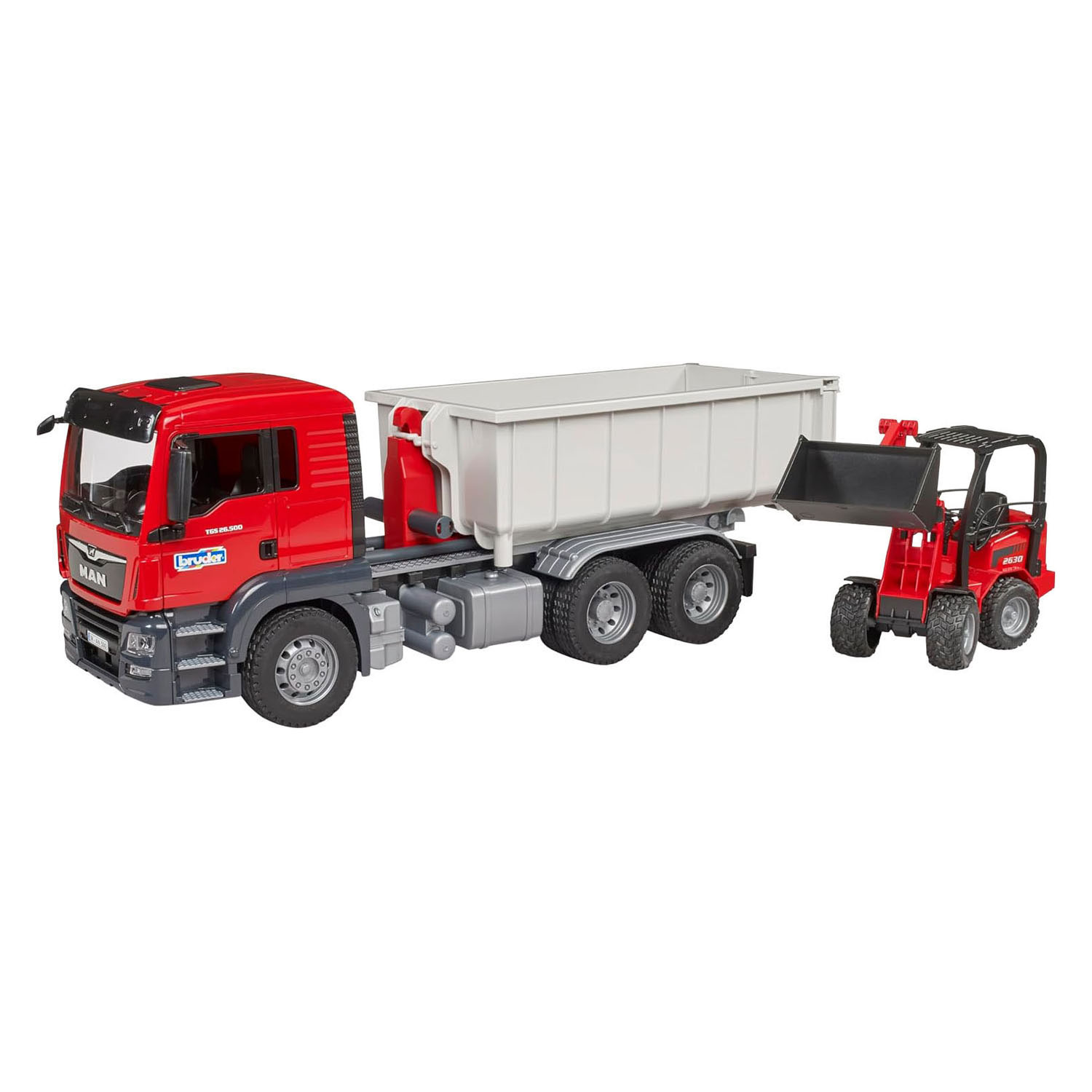 Bruder MAN TGS met Afrolcontainer en Schaffer Hoflader - 1:16