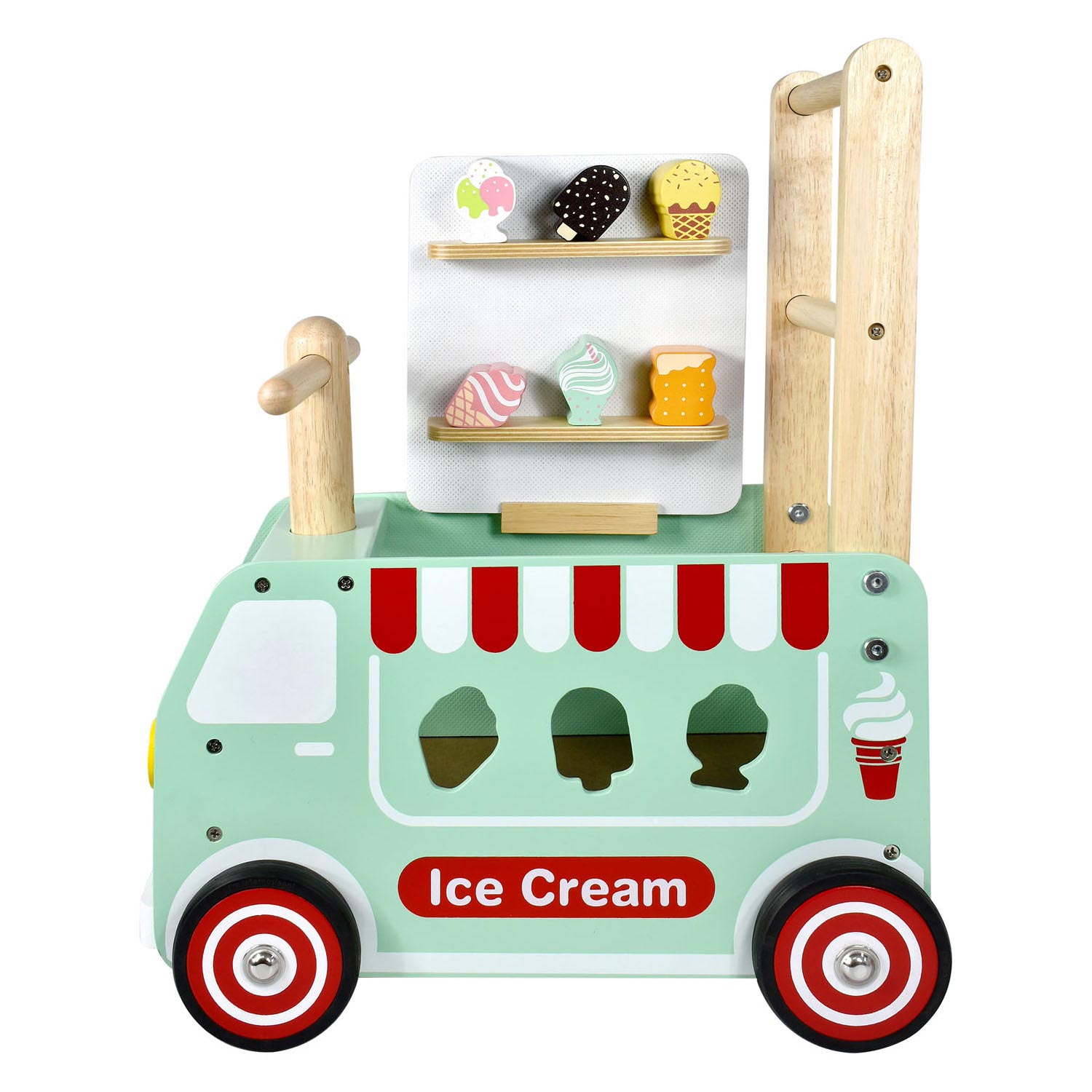 Je suis un jouet qui marche et pousse le chariot à crème glacée
