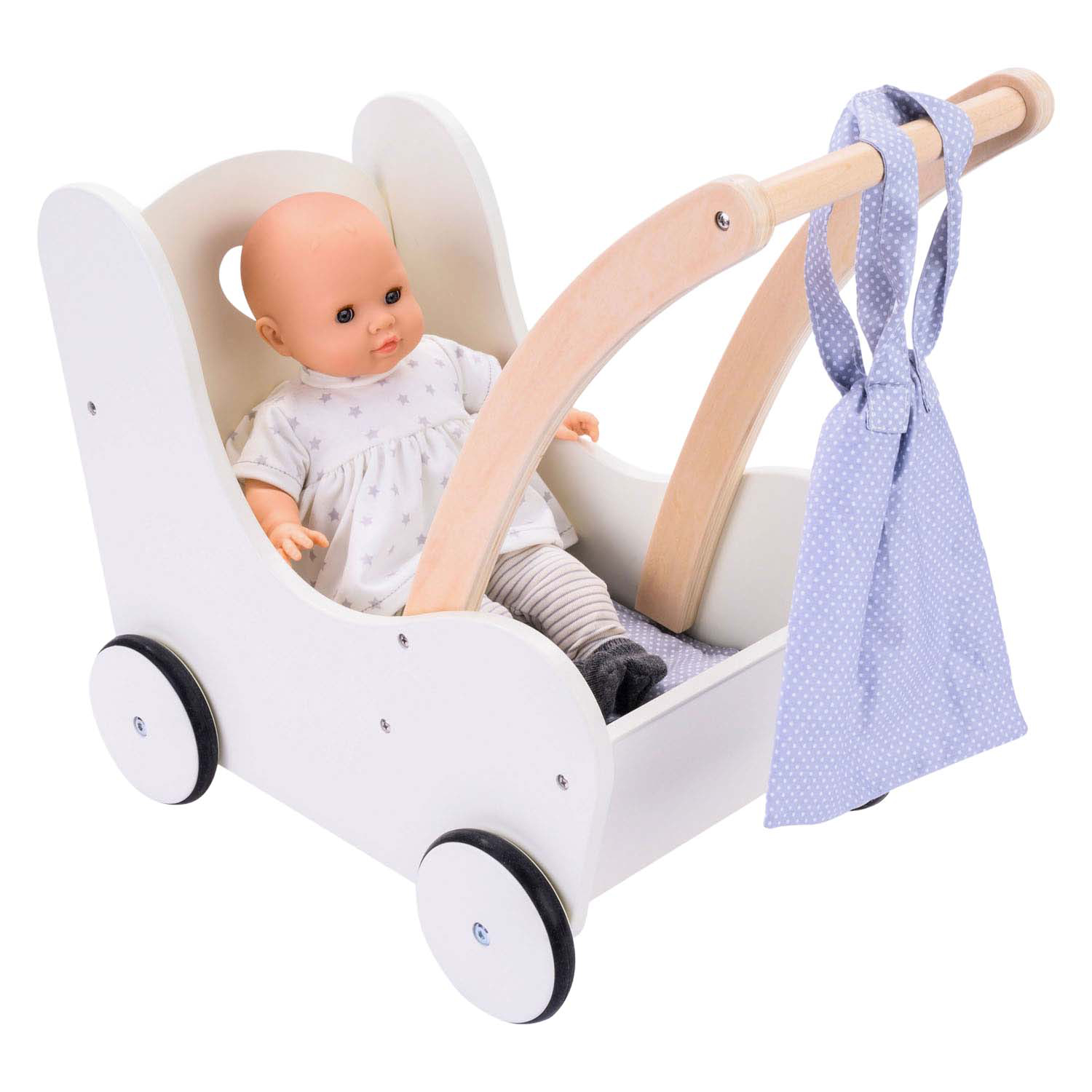 Houten Poppenloopwagen Grijs/Wit