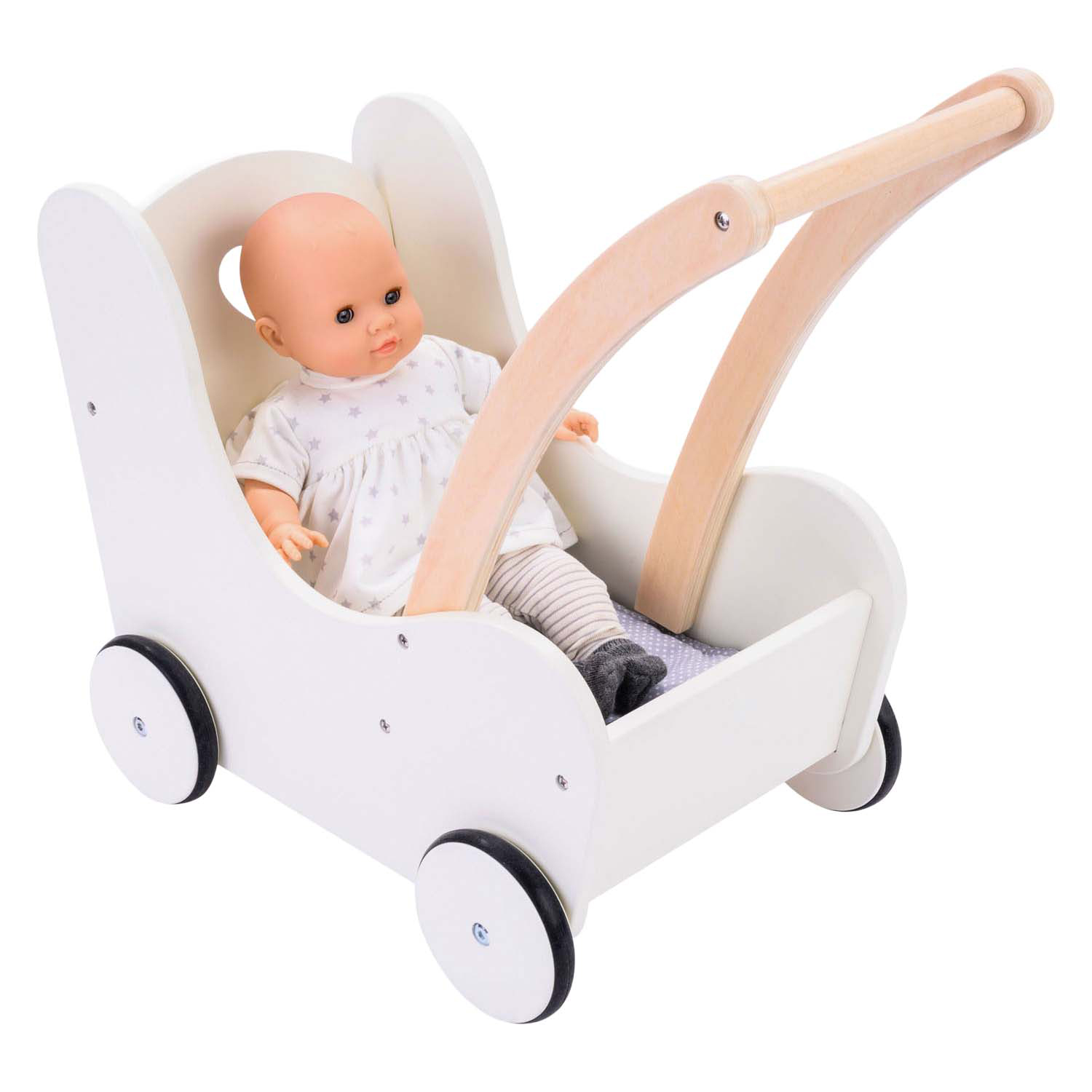 Houten Poppenloopwagen Grijs/Wit