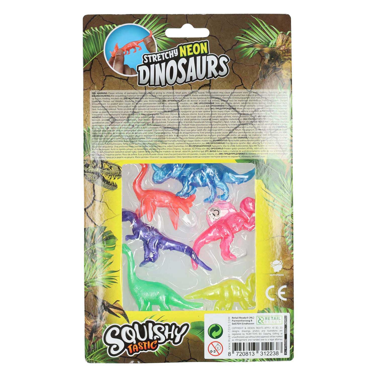 Squishy Tastic Super Stretch Dinos Néon, 6 pcs.