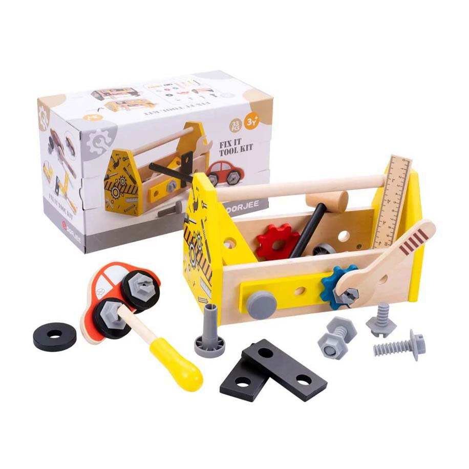 Houten Gereedschapskist Geel, 33dlg