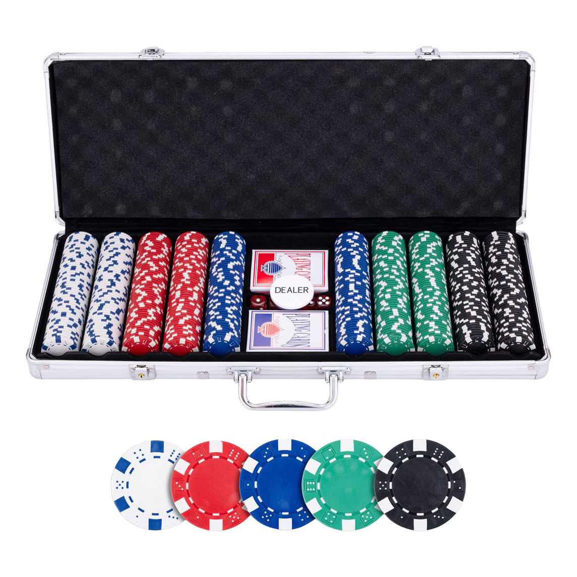 Pokerset in Zilveren Koffer - 500 chips 11,5gr.