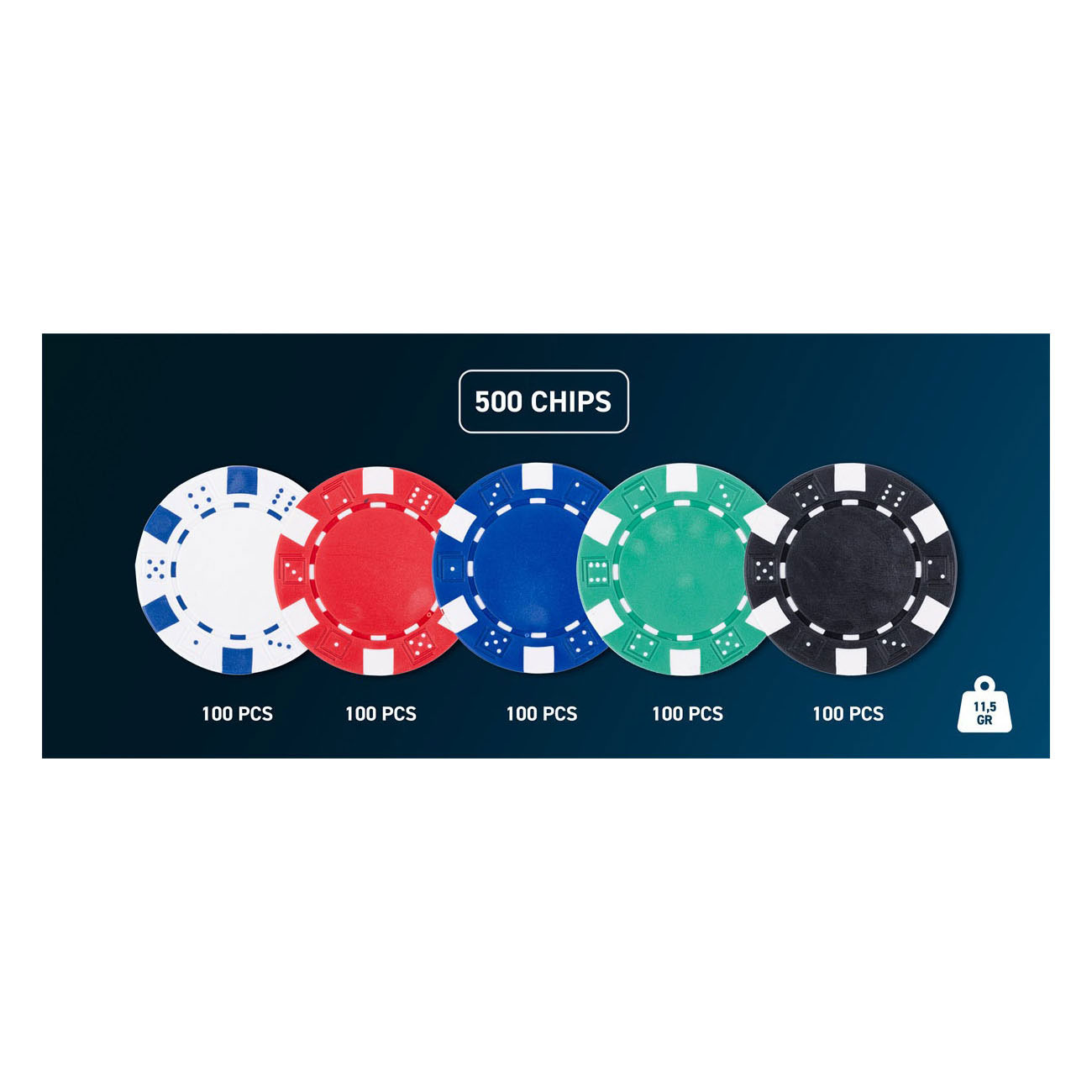 Pokerset in Zilveren Koffer - 500 chips 11,5gr.