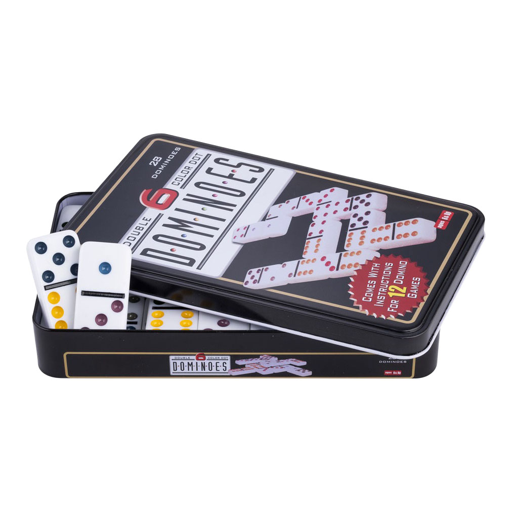 Domino Dubbel in Blik - 28 Stenen met Gekleurde Ogen