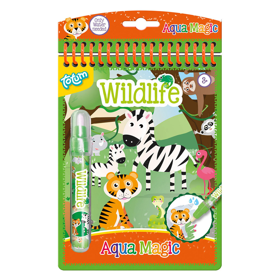 Totum magisch water kleurboekje wildlife wilde dieren - Totum junior kleuren - herbruikbaar vakantie boek Aqua magic 16 x 21 cm