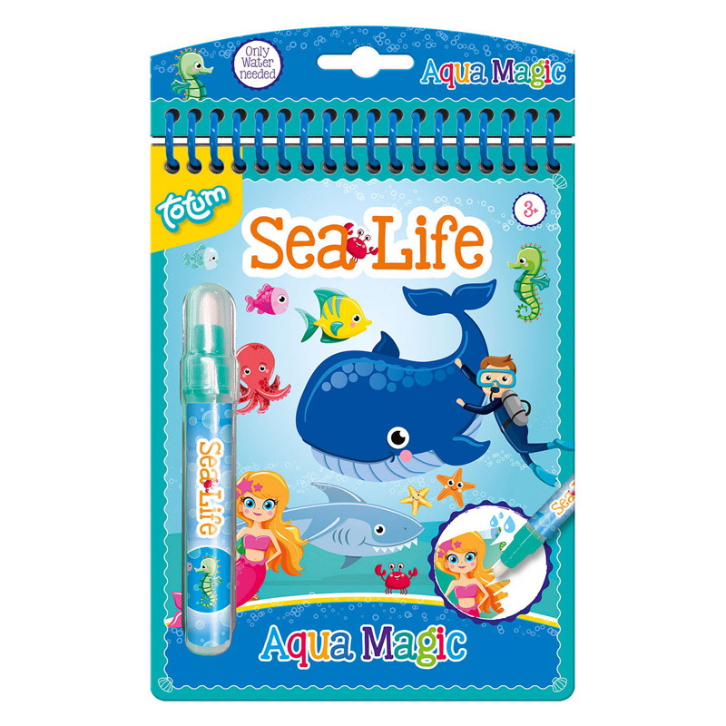 Totum magisch water kleur boekje junior sealife zeedieren - herbruikbaar vakantie boek tekenen en kleuren Aqua Magic 16 x 21 cm