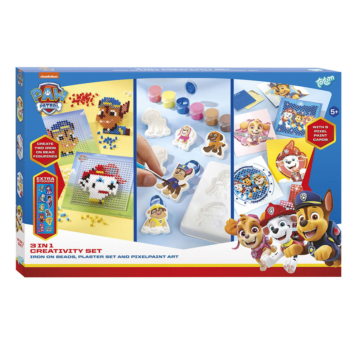 Totum 3-in-1 PAW Patrol Set zum Aufbügeln, Gipsabdruck und Pixel-Art-Bastelarbeiten