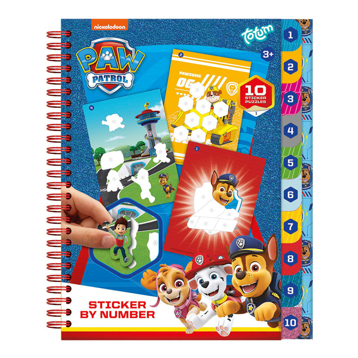 PAW Patrol Totum stickeren op nummer boek - 10 sticker puzzels en kleur boek - educatief peuter kleuter - hardcover kleurboek met ringband - vakantie doe boek