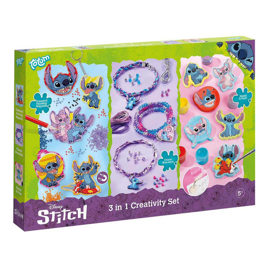 Disney Lilo en Stitch Totum 3 in 1 knutselset - armbandjes maken gips gieten diamond painting magneten en sleutelhanger - cadeautip knutselen creatief speelgoed