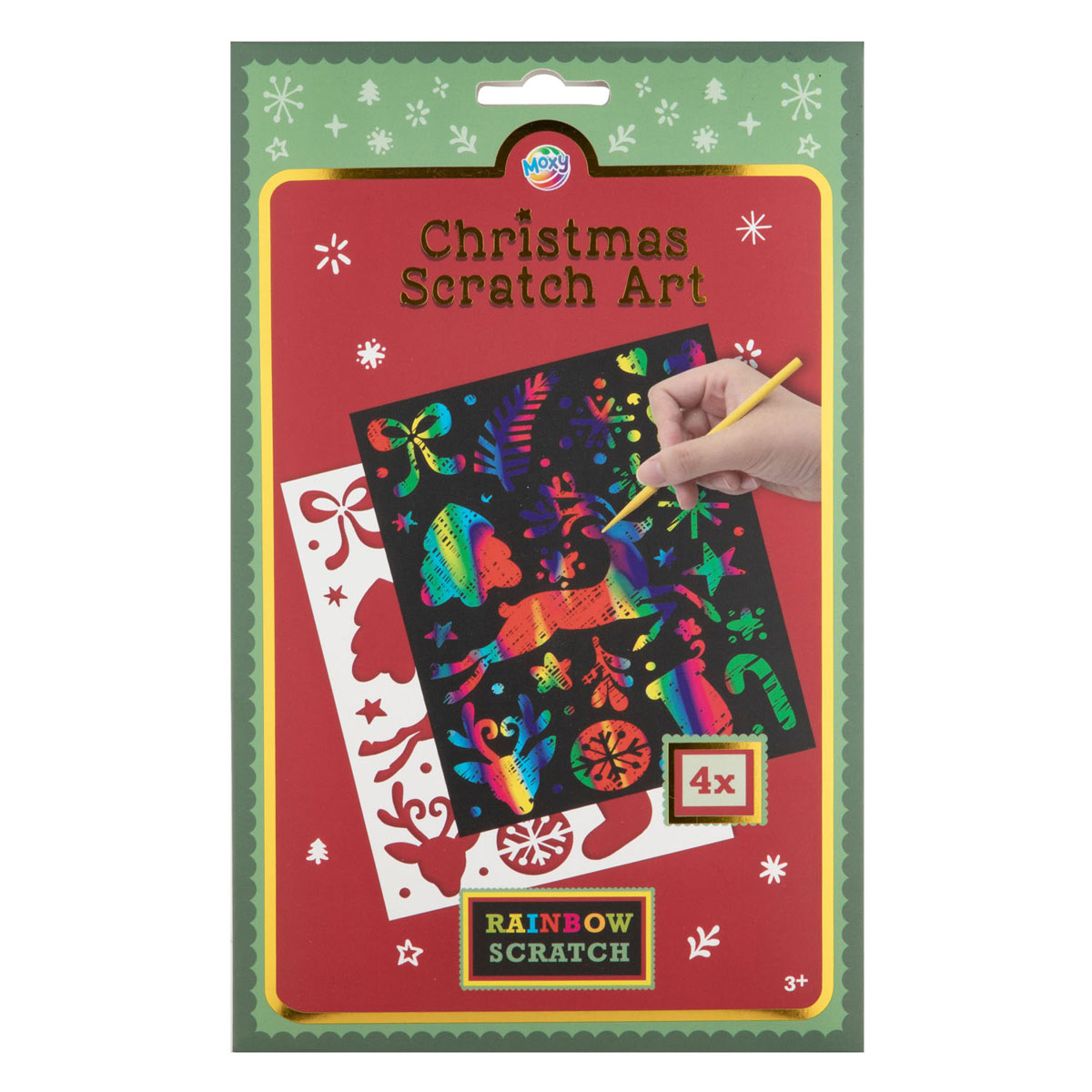 Dessin à gratter de Noël arc-en-ciel avec modèle - 4 pièces.
