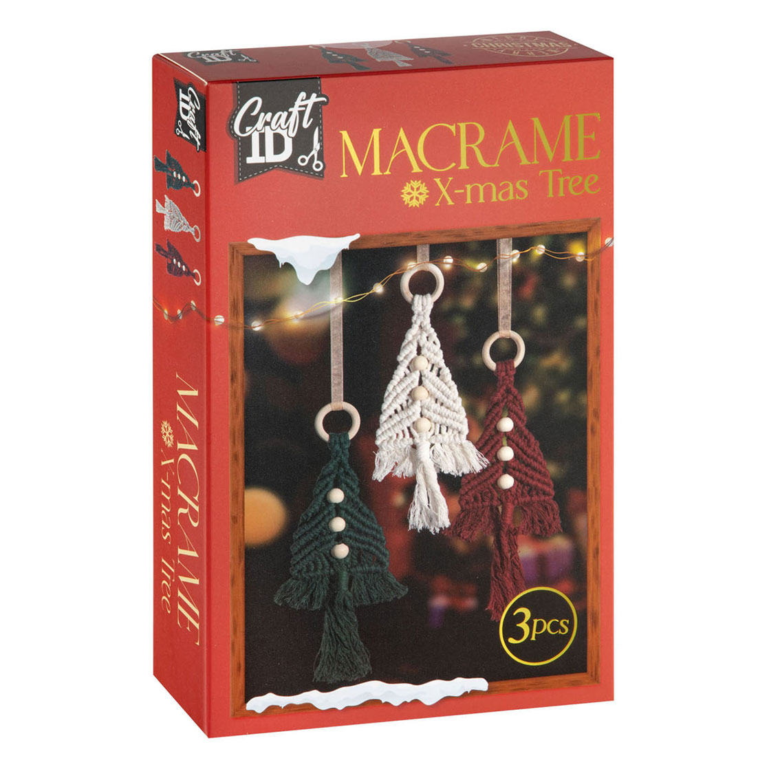 Ensemble de décorations de sapin de Noël en macramé - 3 pièces.