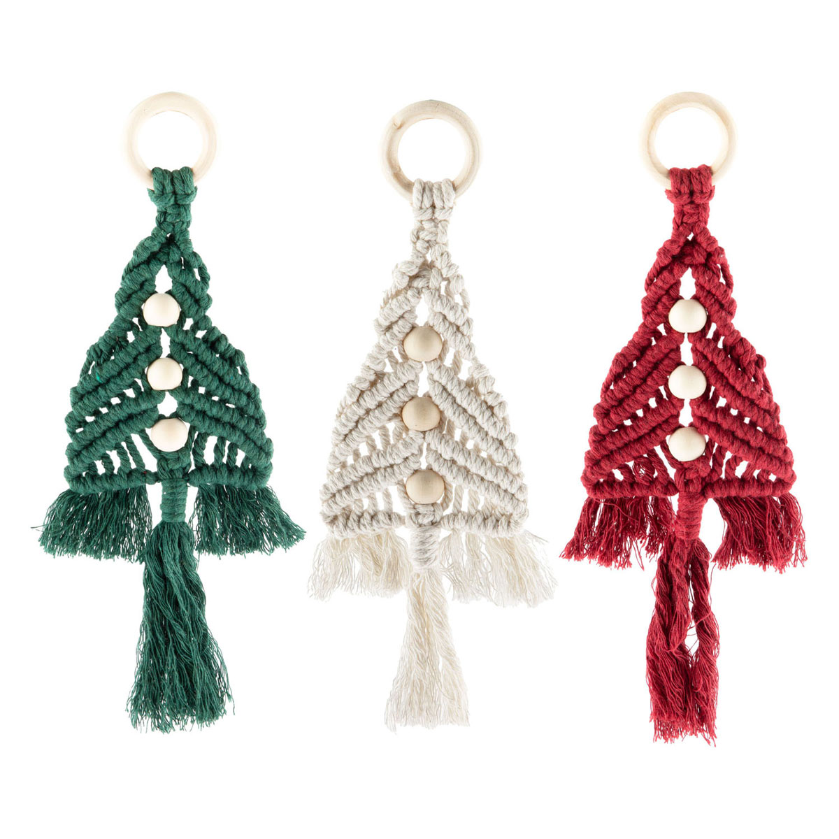 Ensemble de décorations de sapin de Noël en macramé - 3 pièces.
