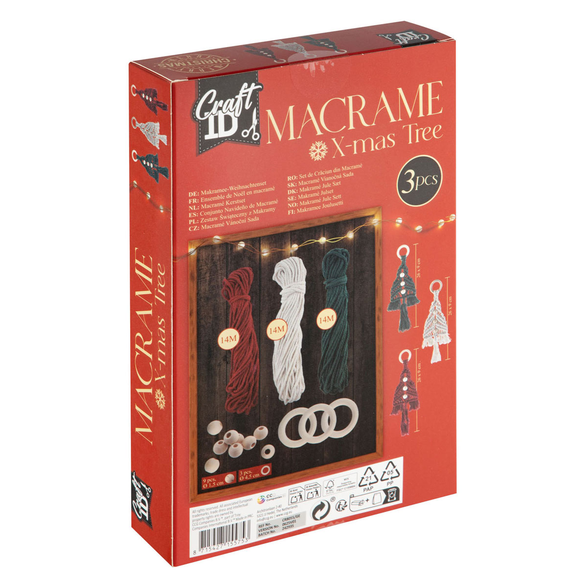 Ensemble de décorations de sapin de Noël en macramé - 3 pièces.