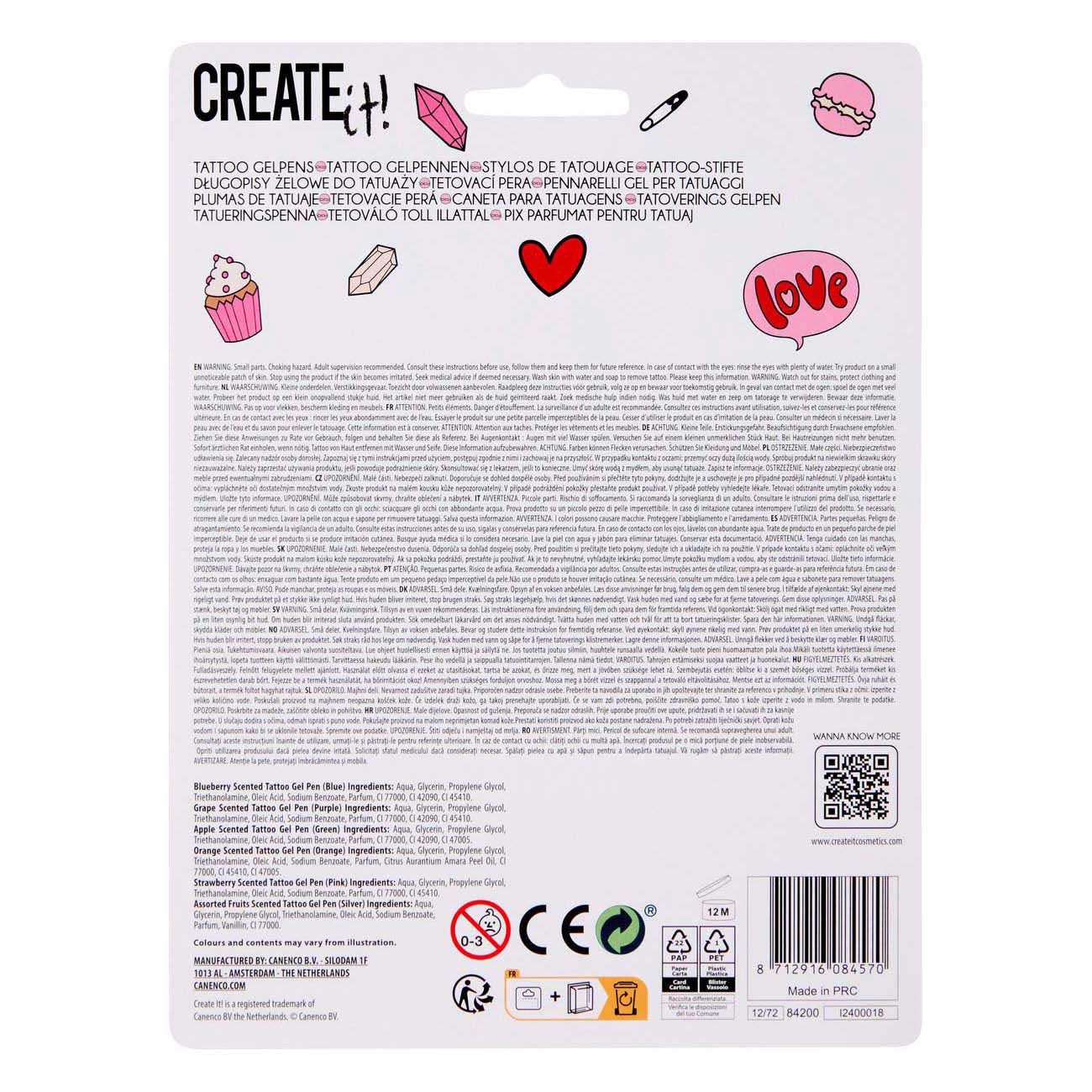 Create It! Stylos gel pour tatouage beauté, 6 pcs.