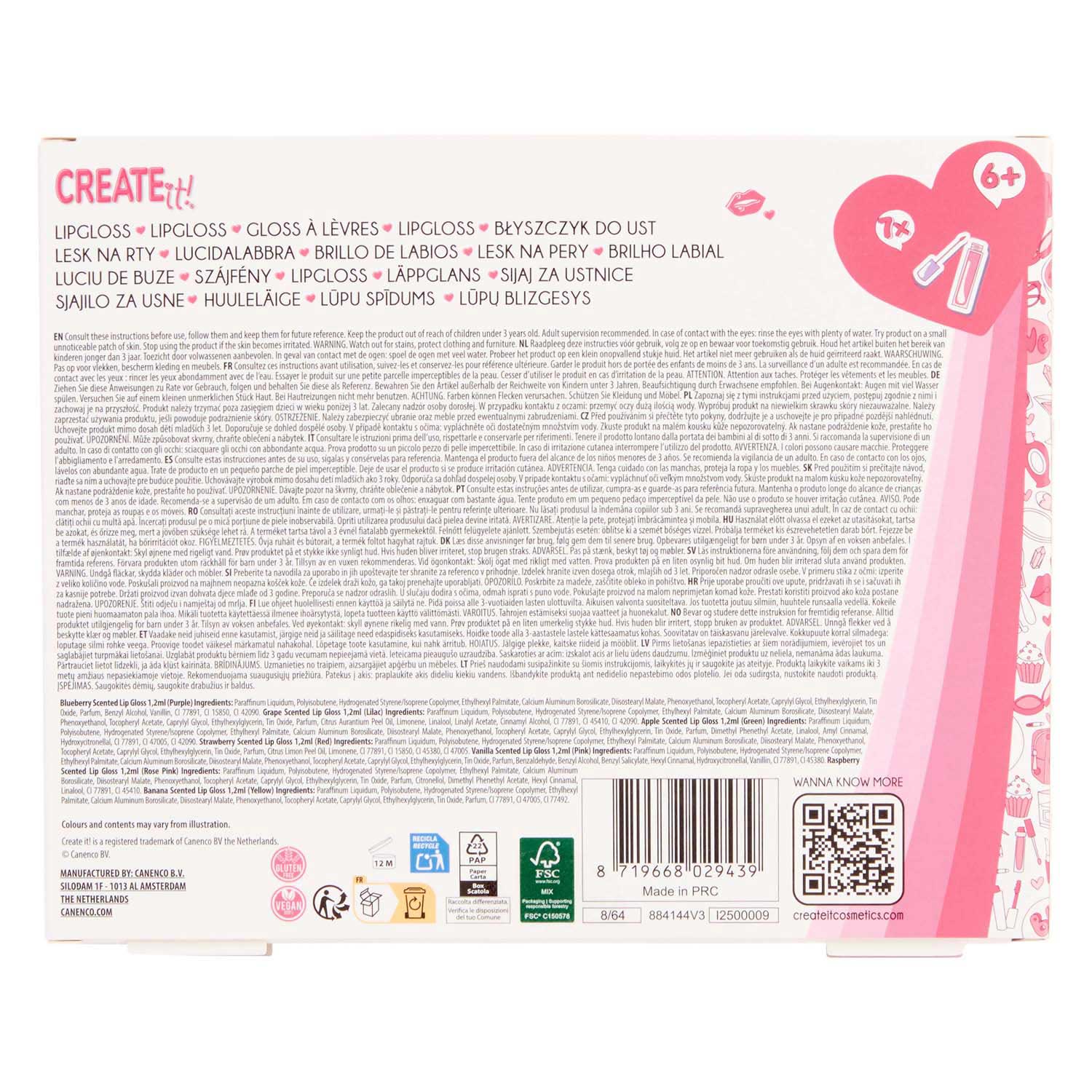 Create it Lipgloss Geur & Glitter, 7st.