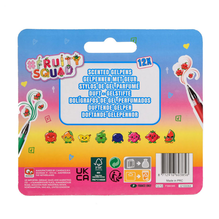 Mini stylos gel Fruity Squad avec parfum, 12 pièces.