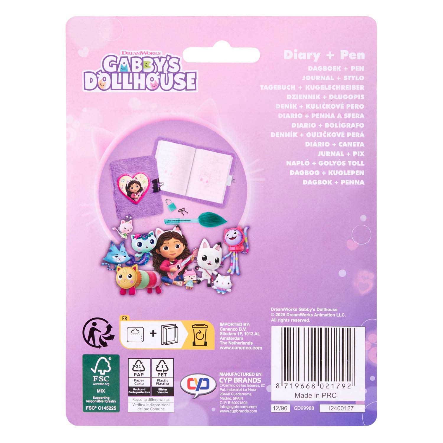 Journal en peluche de la Gabby et la maison magique avec stylo en peluche