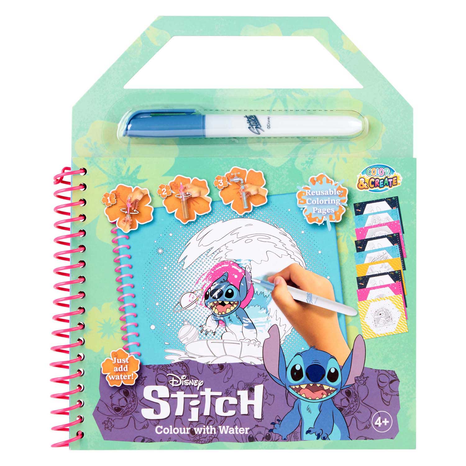 Livre d'aquarelle Stitch - avec stylo à eau