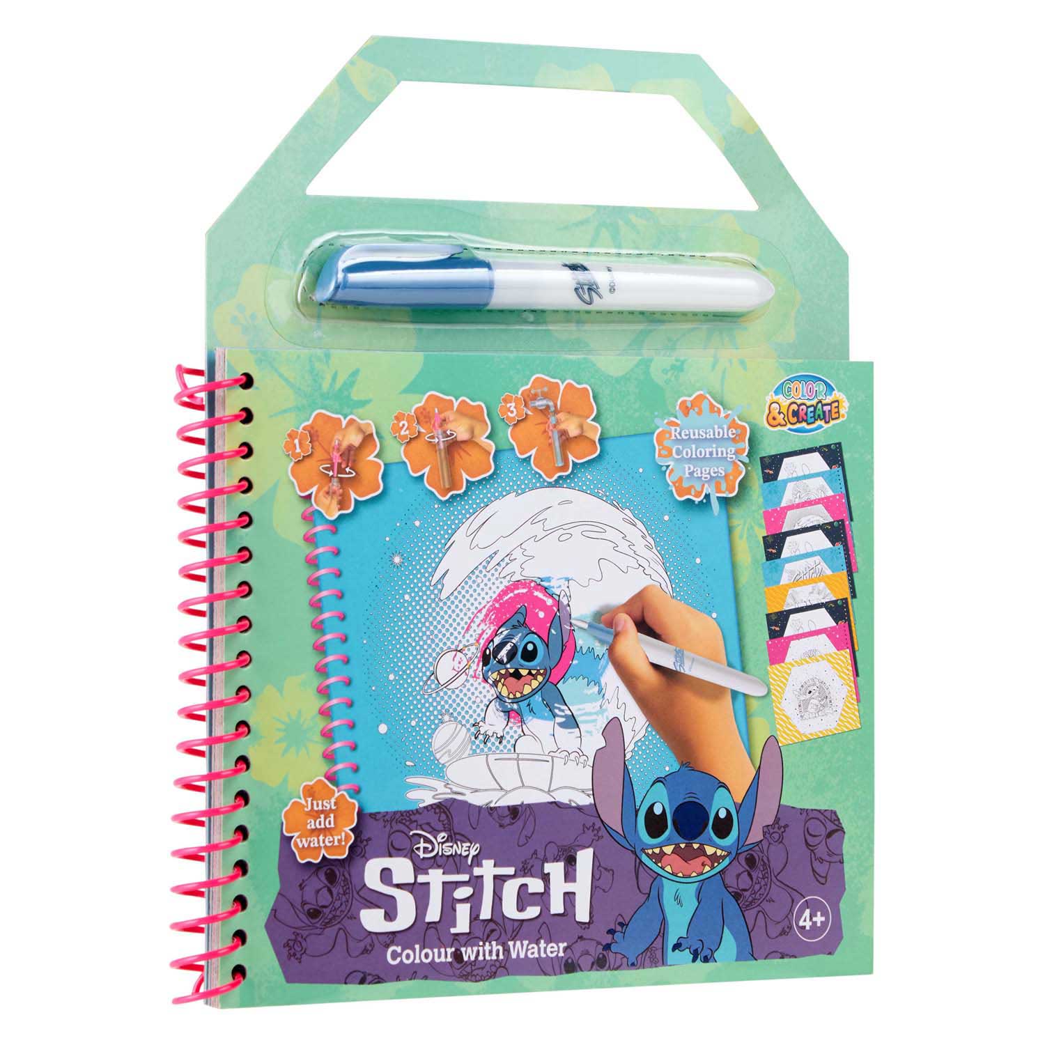 Livre d'aquarelle Stitch - avec stylo à eau