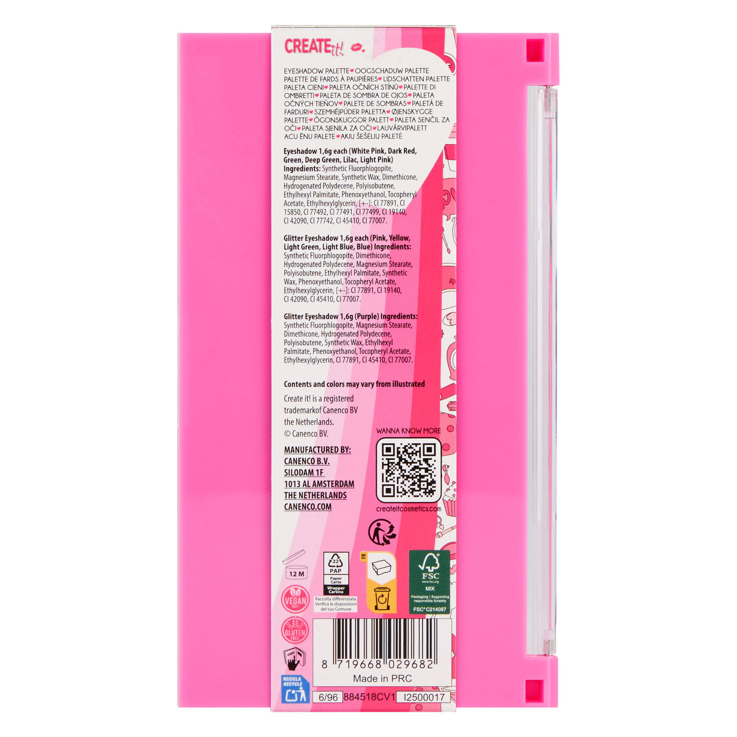 Create it! Oogschaduw Palet Regenboog Roze - 12dlg.