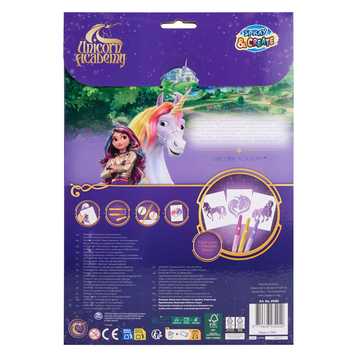 Unicorn Academy 3 Blaaspennen met Herbruikbare Sjablonen