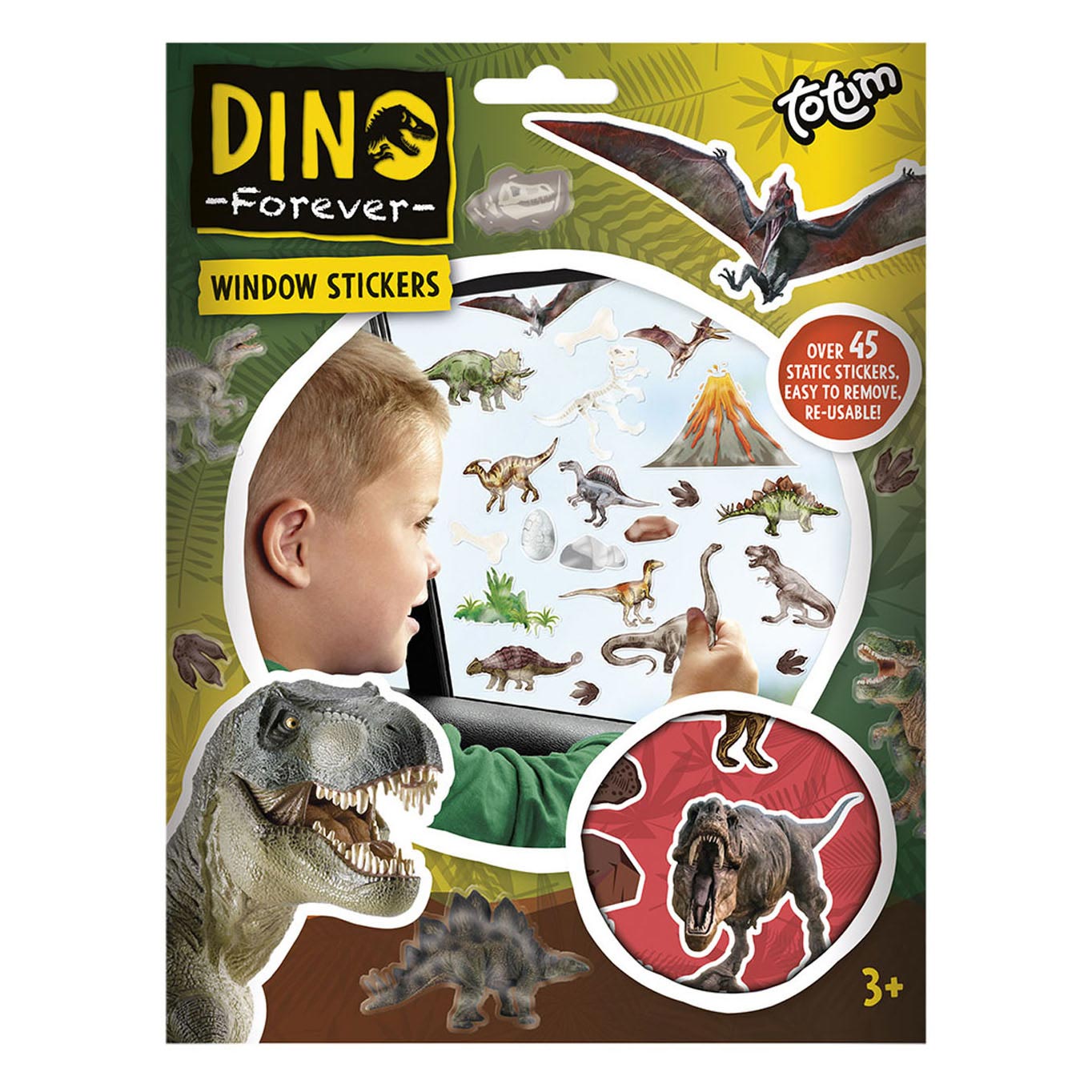 Totum - Dino raamstickers -45 stuks - niet permanente verplaatsbare stickers dinosaurus - creatief speelgoed
