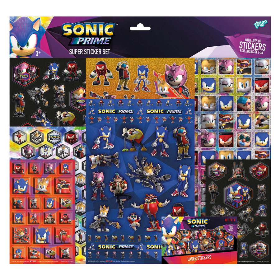 Sonic Prime super stickerset XL 7 stickervellen incl. luxe metallic en laser stickers - Totum