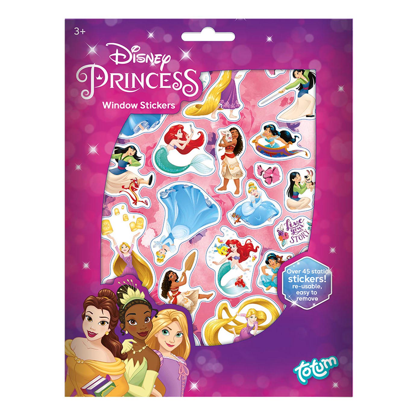 Totum - Disney Princess raamstickers - 45 stuks - niet permanente verplaatsbare stickers - prinsessen