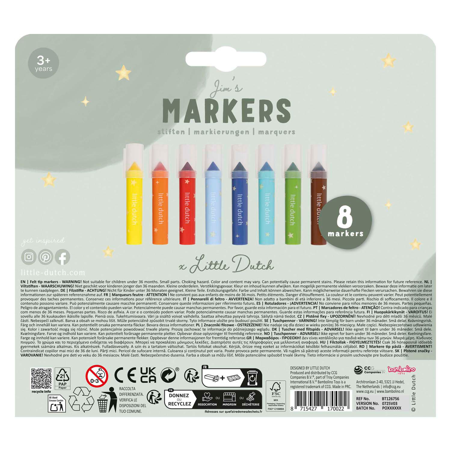 Feutres Little Dutch Jim - 8 pièces. Feutres Little Dutch Jim - 8 pièces.