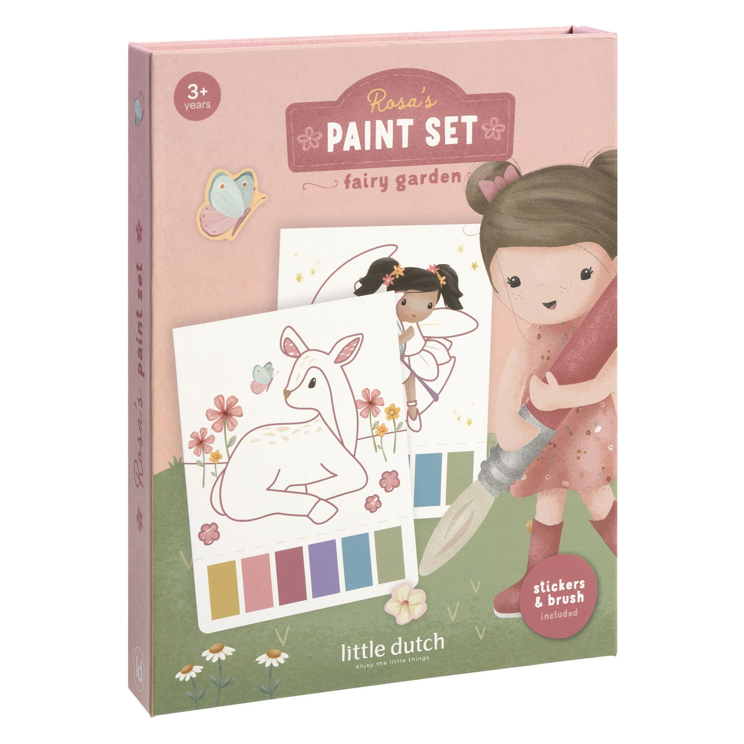 Coffret aquarelle Little Dutch « Jardin féerique de roses » - comprenant pinceau et autocollants