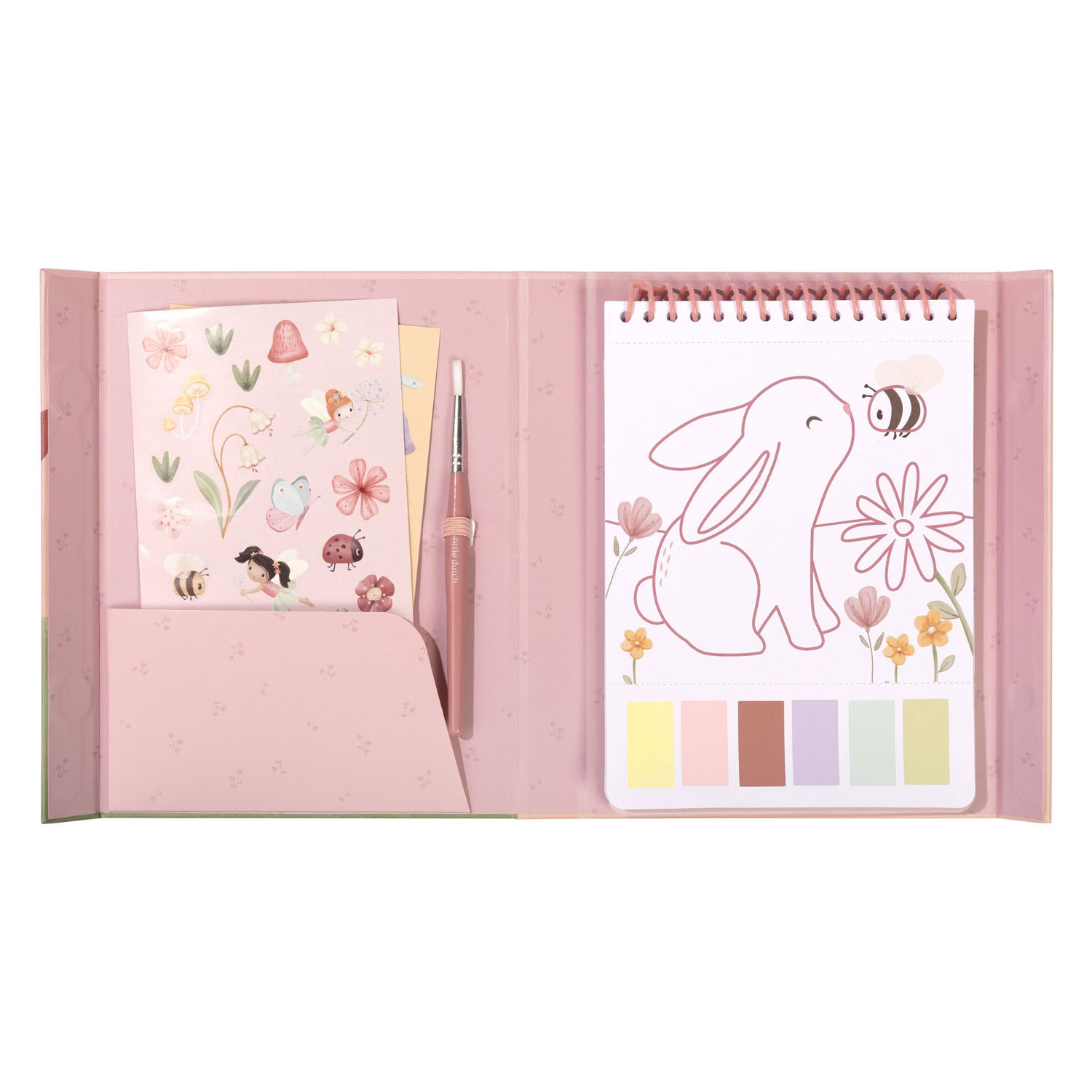 Coffret aquarelle Little Dutch « Jardin féerique de roses » - comprenant pinceau et autocollants