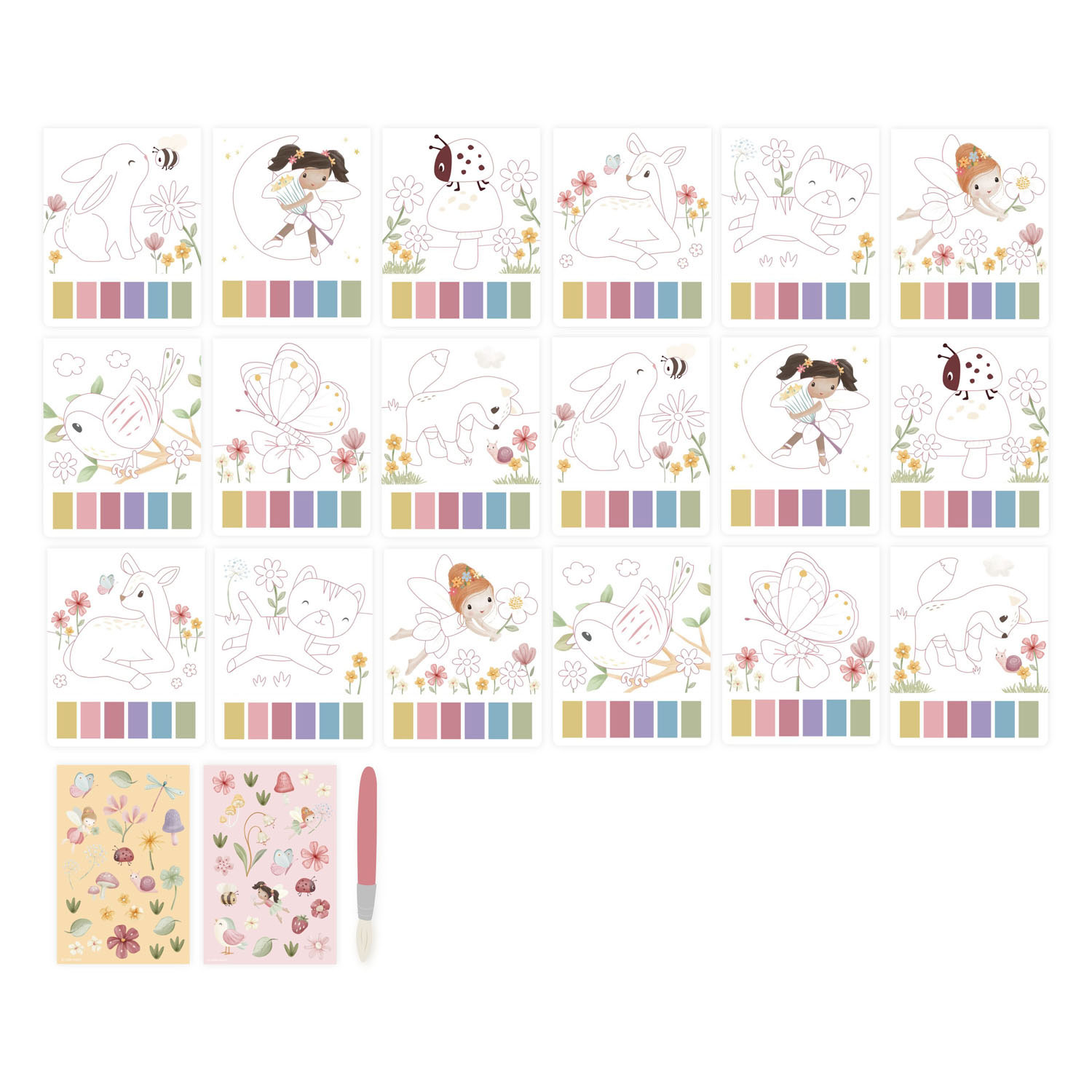 Coffret aquarelle Little Dutch « Jardin féerique de roses » - comprenant pinceau et autocollants