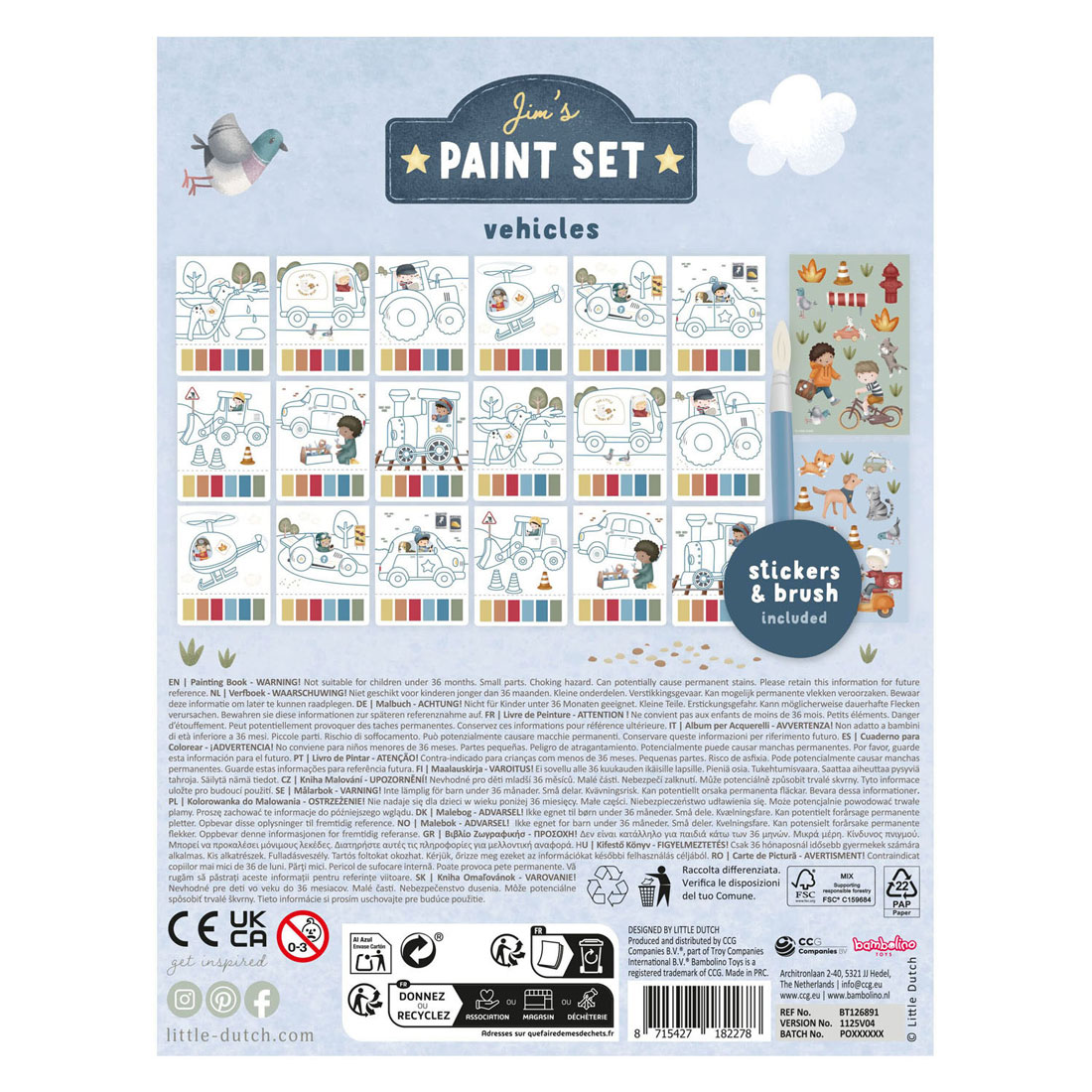 Little Dutch Waterverfset Jim Voetuigen - incl. Kwast en Stickers