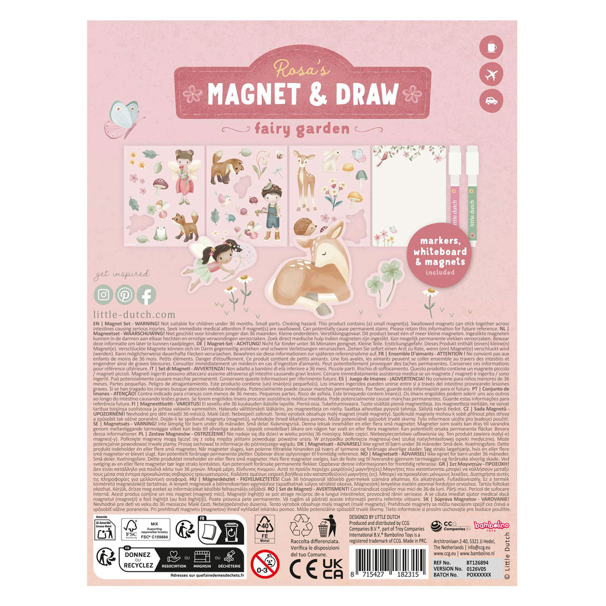 Little Dutch Whiteboard-Malset mit Magneten – Rosa Feengarten