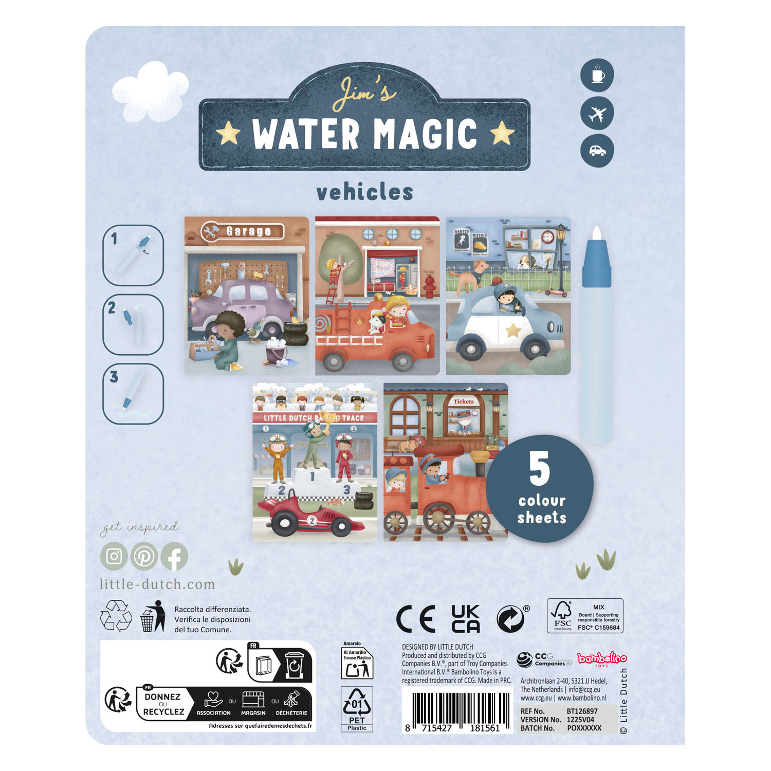 Little Dutch Magisch Waterkleurboek Jim Voertuigen