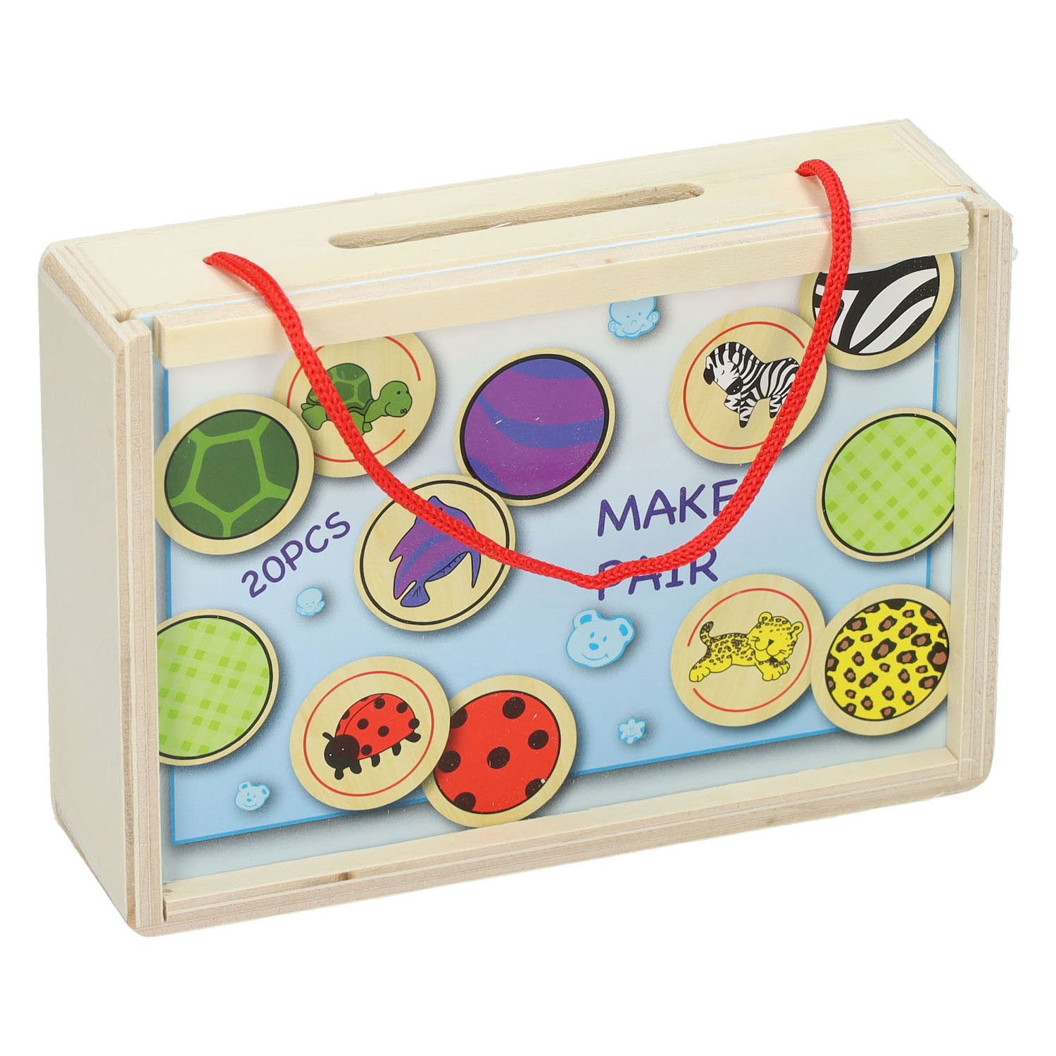 Jeu de mémoire en bois Animaux et Peaux, 20 pièces.