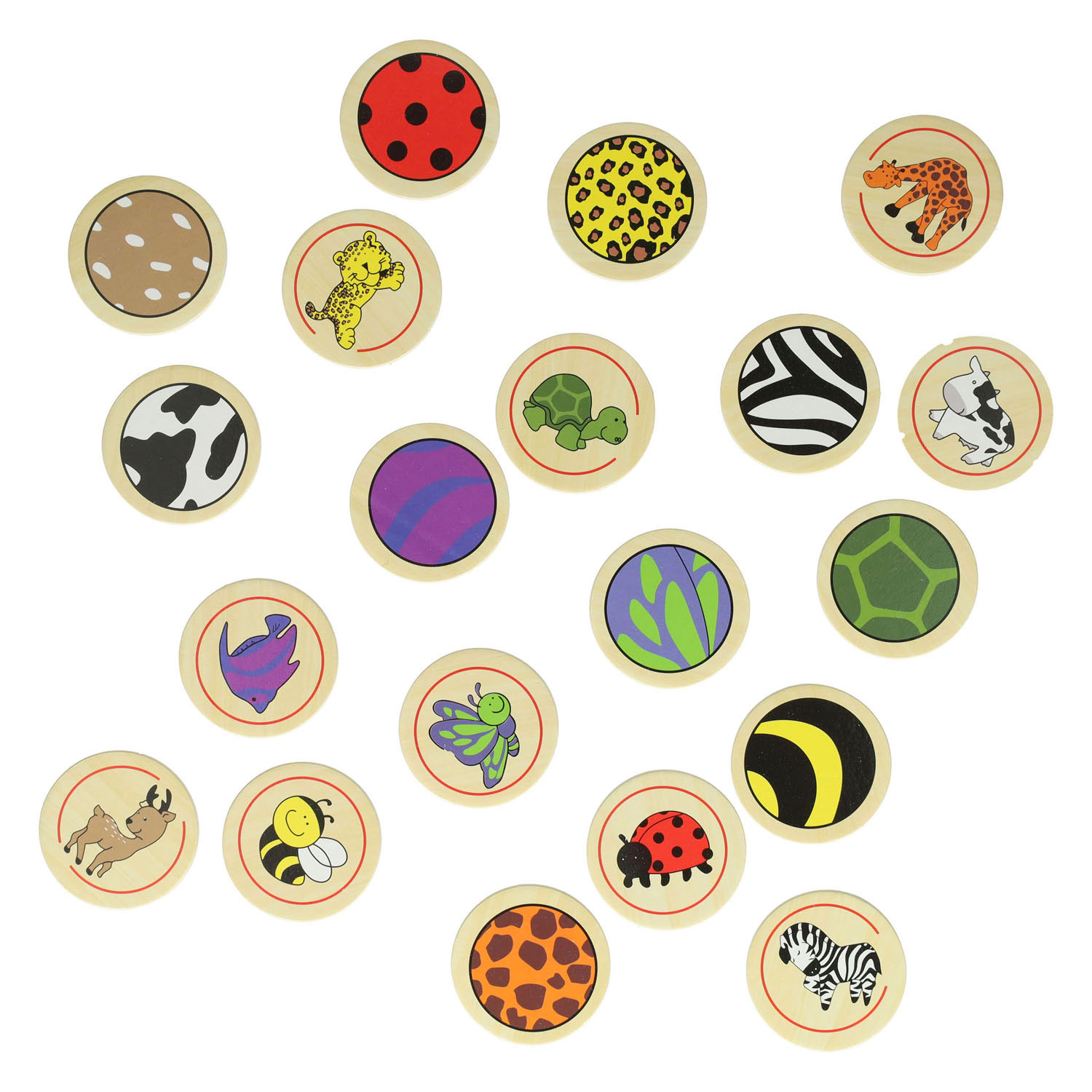 Jeu de mémoire en bois Animaux et Peaux, 20 pièces.