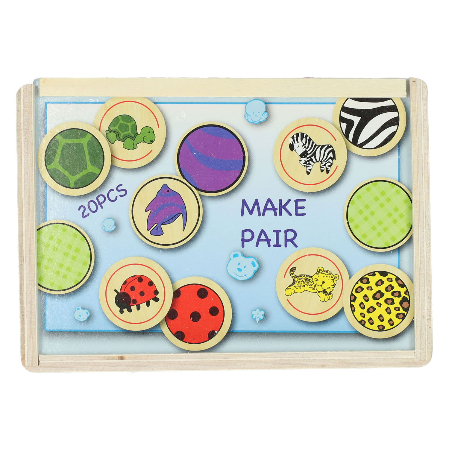 Jeu de mémoire en bois Animaux et Peaux, 20 pièces.