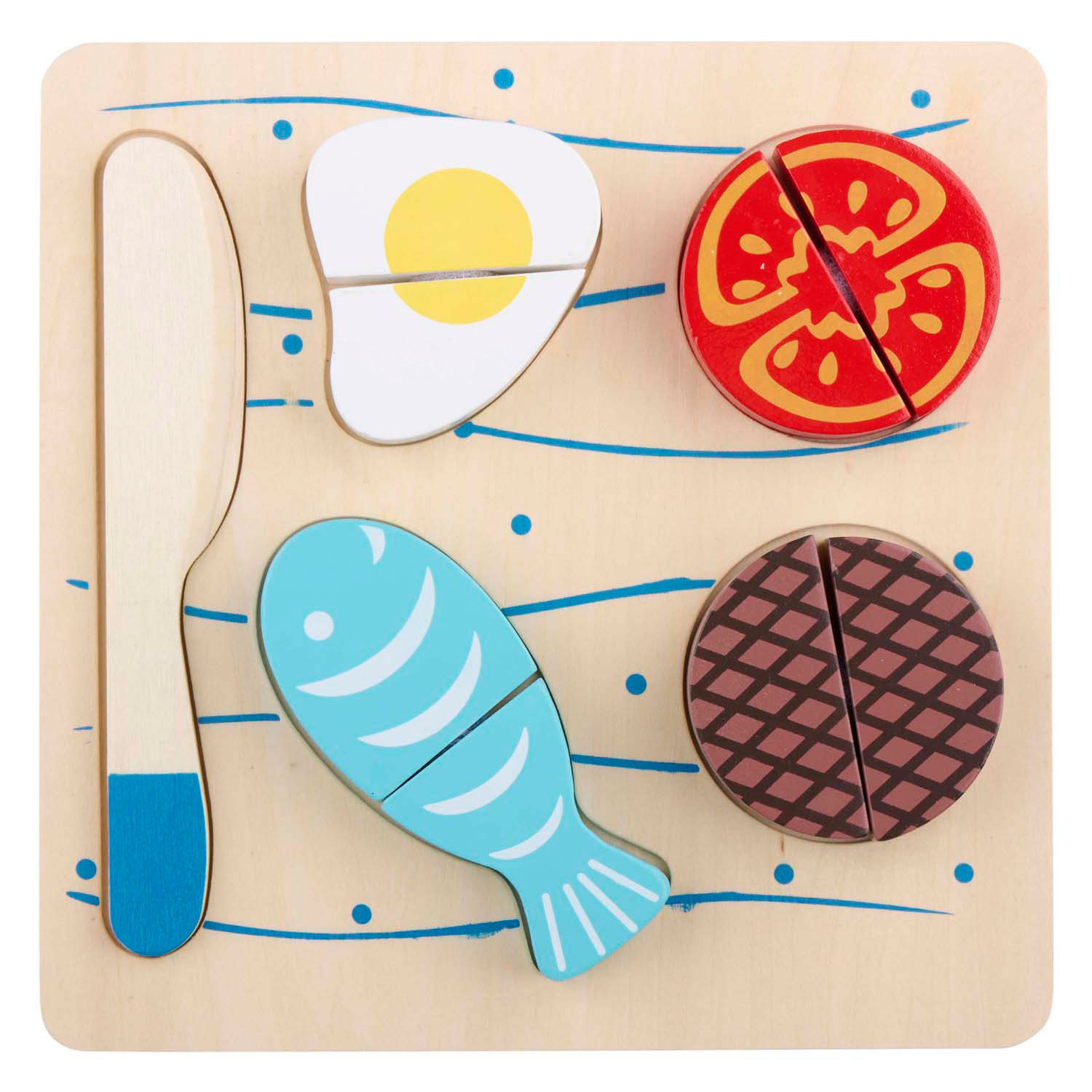 Houten Snijpuzzel Vlees & Vis - 9dlg.