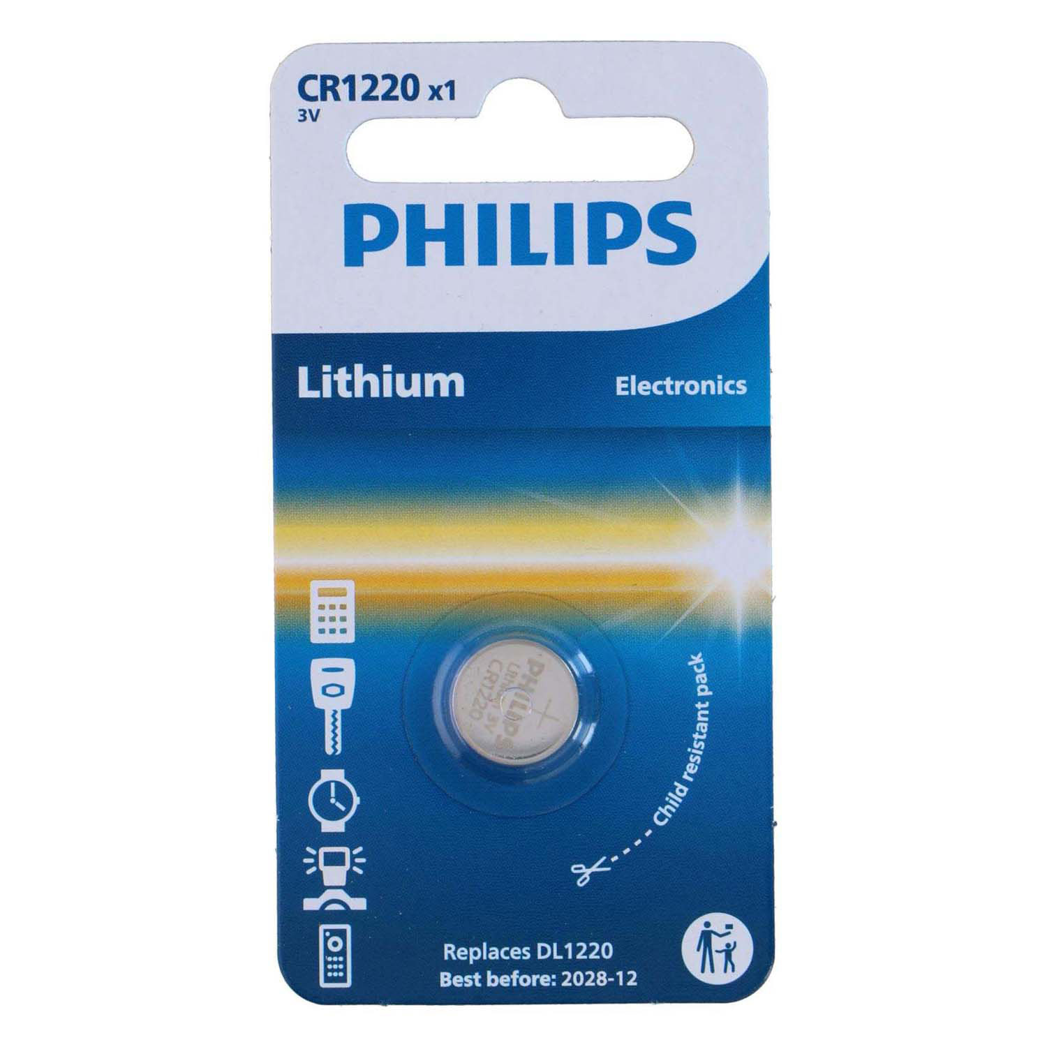 Pile bouton Philips CR1220 au lithium