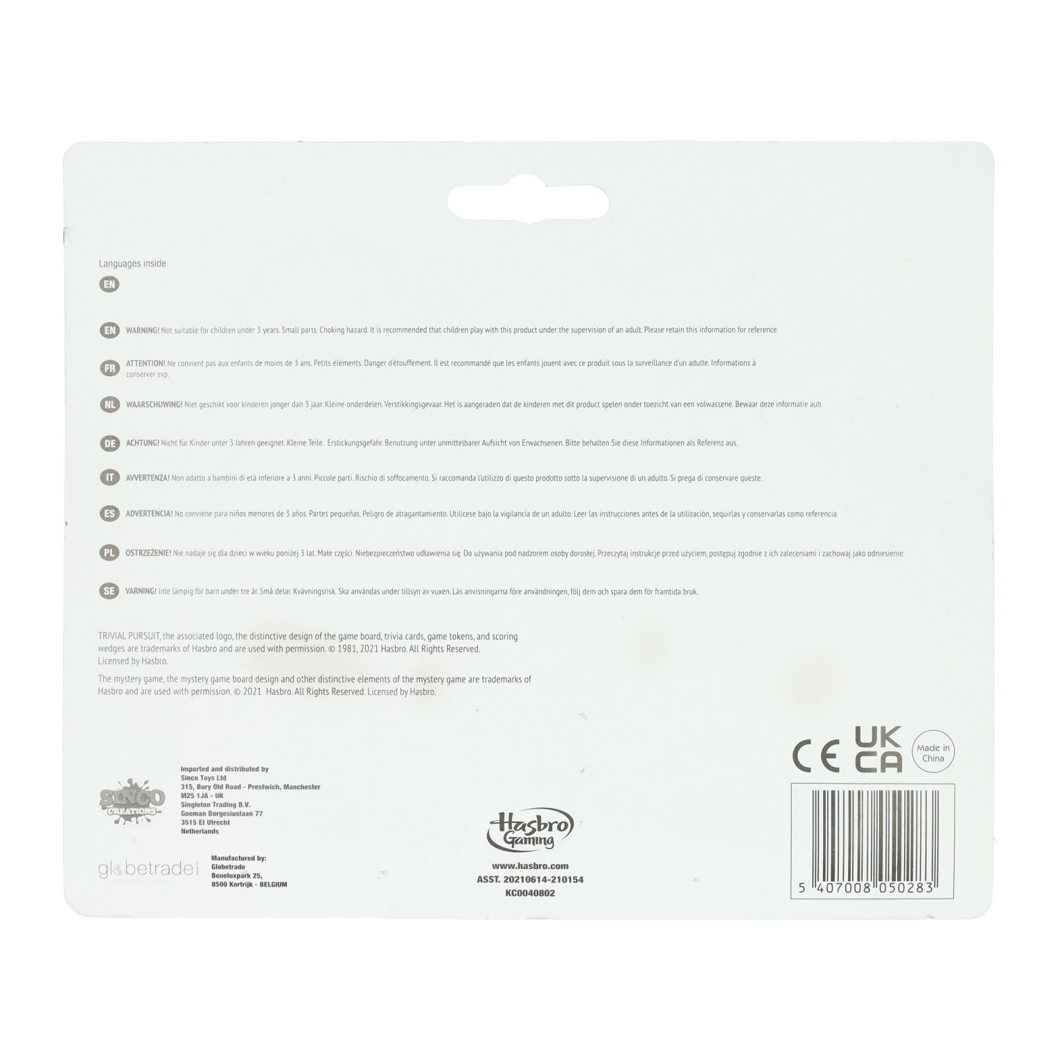 Hasbro Mini Game Sleutelhanger Trivial Pursuit