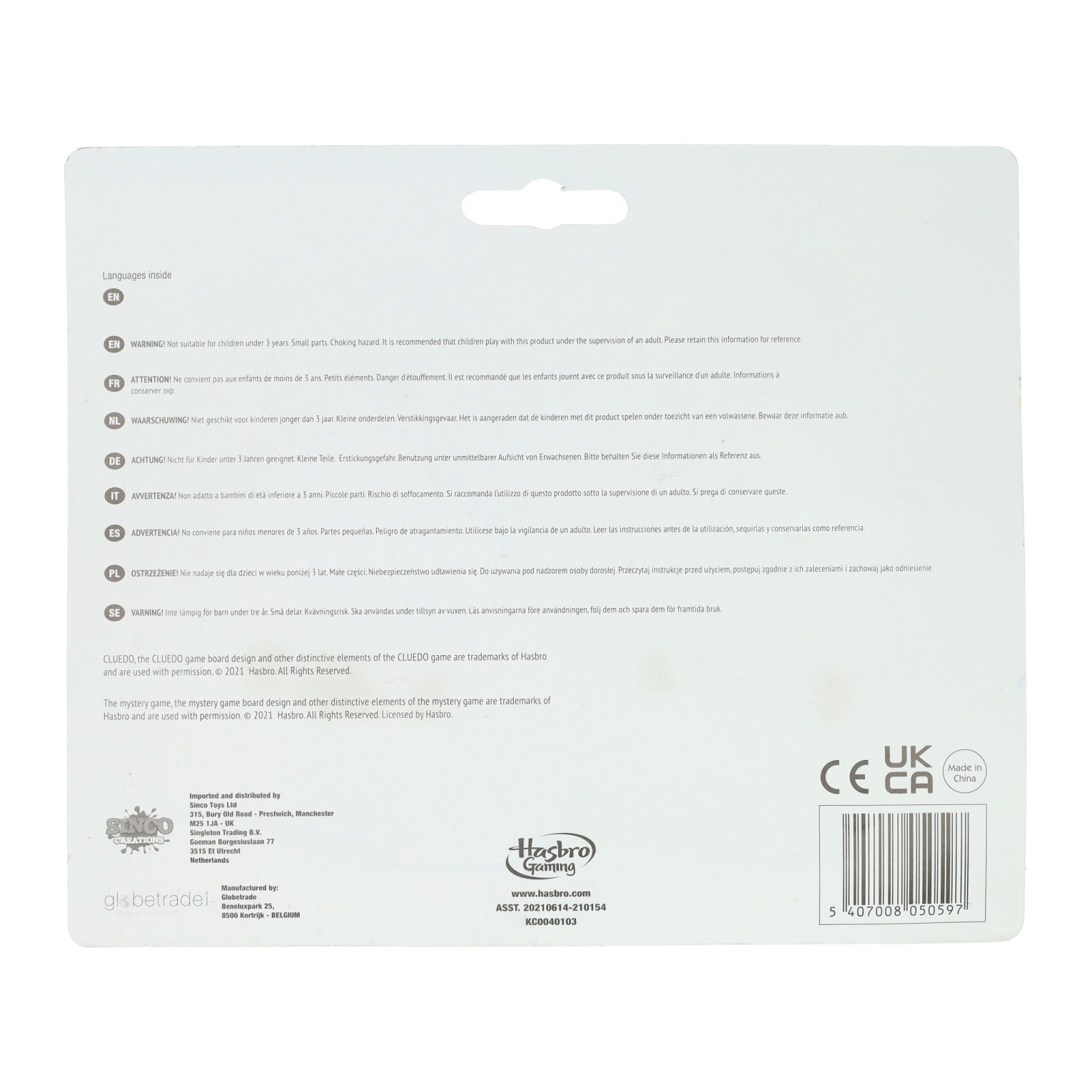 Hasbro Mini Game Sleutelhanger Cluedo