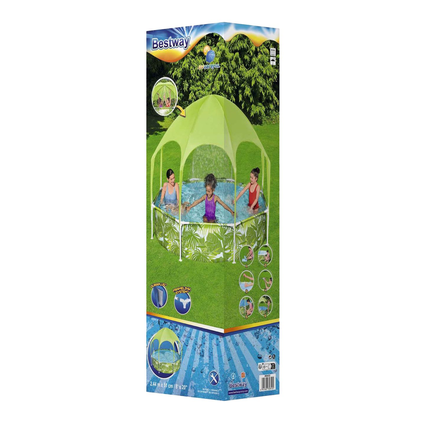 Bestway My First Frame Zwembad Splash-In-Shade Play Rond met UV Zonnescherm, 244cm