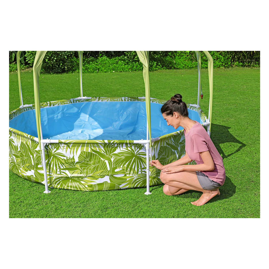 Bestway My First Frame Zwembad Splash-In-Shade Play Rond met UV Zonnescherm, 244cm