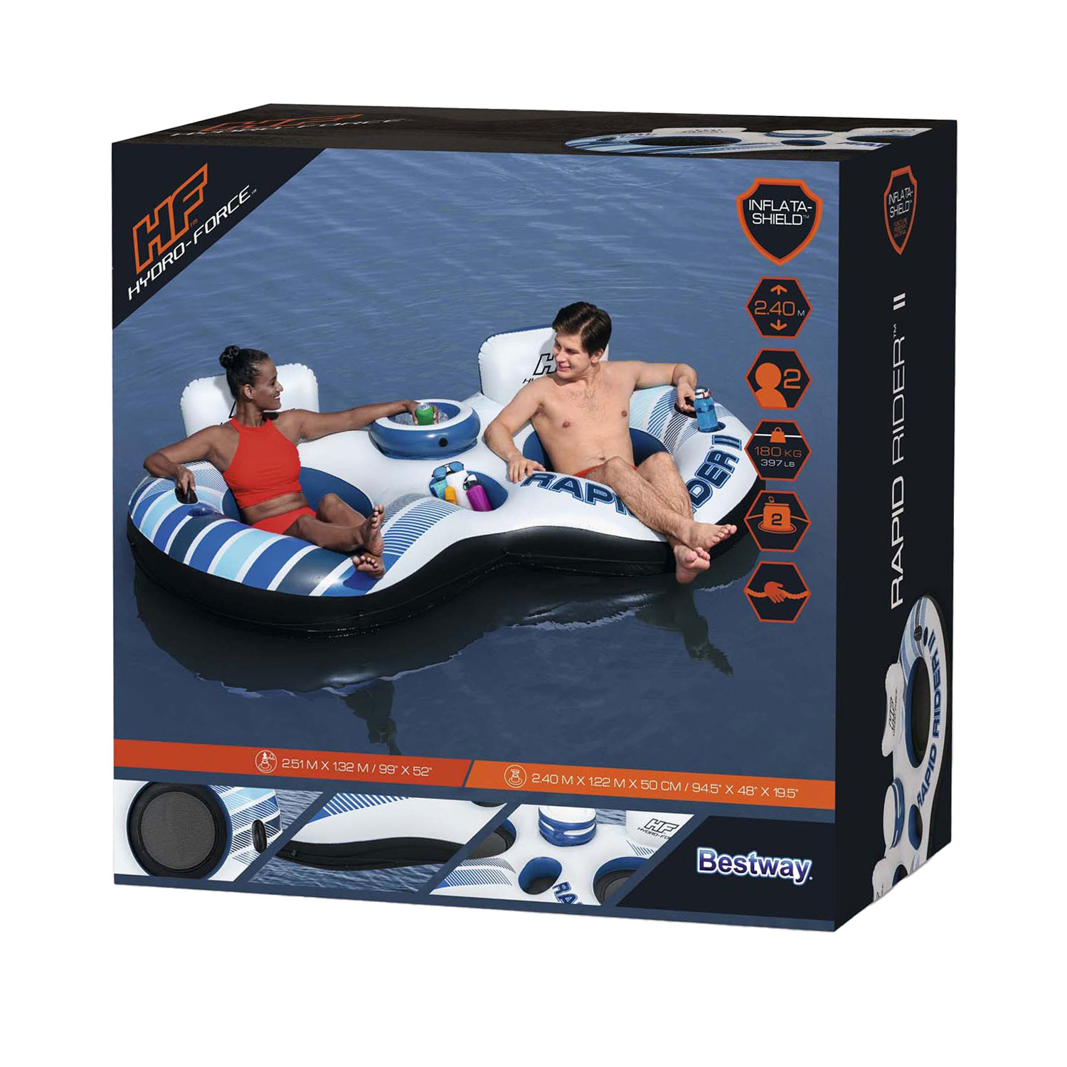 Bouée de natation Hydro Force Rapid Rider à double tube, 240 cm