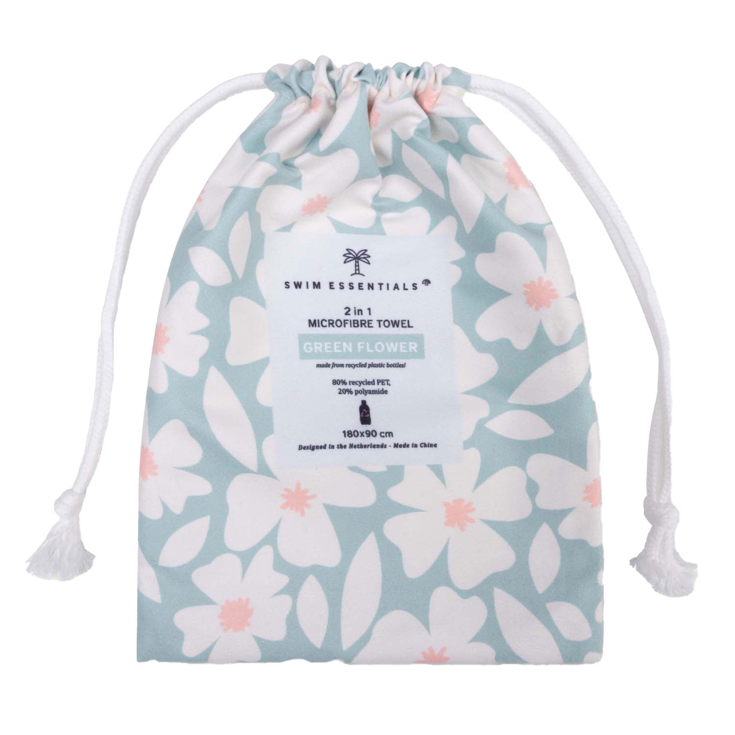 Swim Essentials - Florish Green Strandlaken, 180x90cm