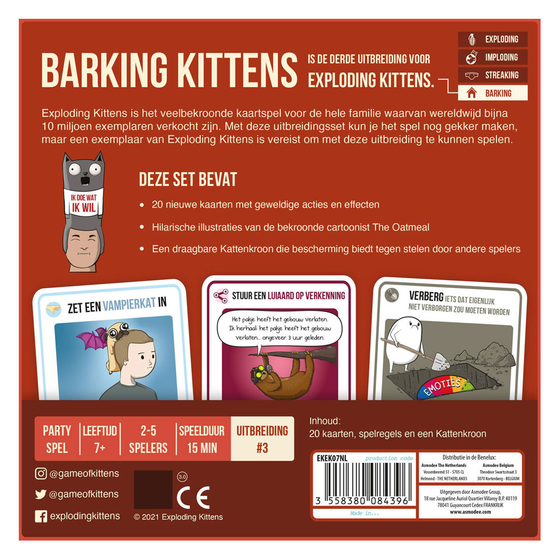 Exploding Kittens - Uitbreidingset Barking Kittens - Kaartspel